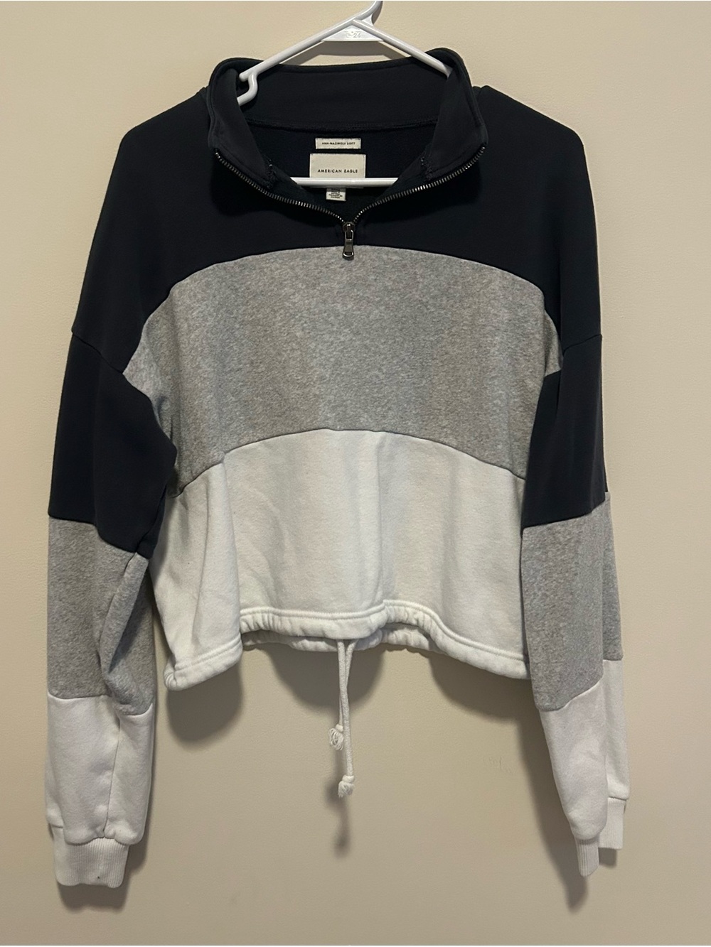 American Eagle Outfitters Colorblock Half-Zip Pullover - Black, Gray & White